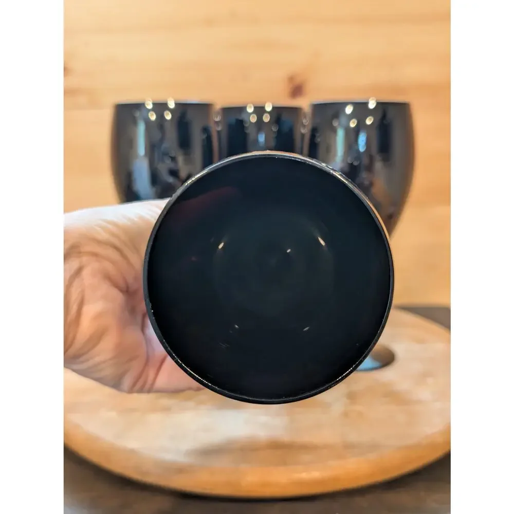 Set of 4 Vintage Black Fine Glass Water Goblets - 8